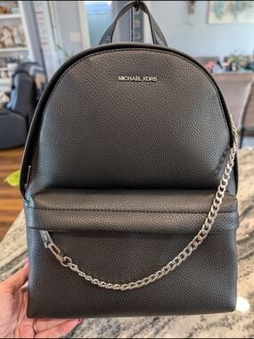 Michael Kors Black Slater Medium Leather Backpack with Chain Accent